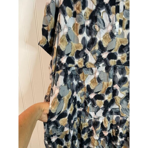 LOGO By Lori Goldstein Multi-Color Abstract Print Tiered Rayon Dress Womens M - Picture 4 of 13